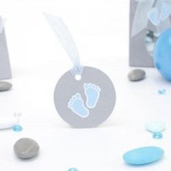 Etiquette petit pied de bébé bleu