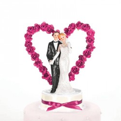 Figurine gâteau de mariage coeur de rose fuchsia
