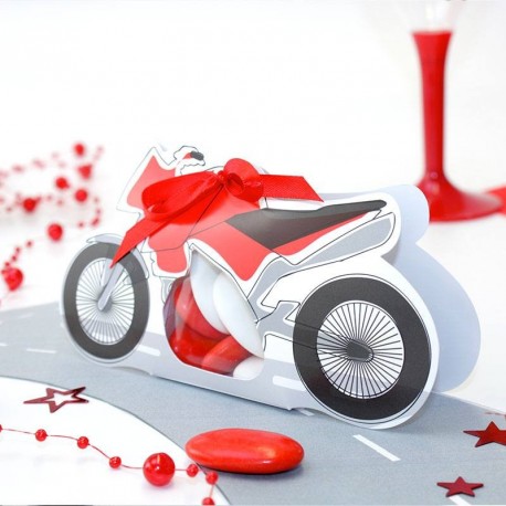 Contenant à dragées moto roadster rouge