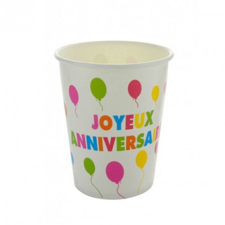 10 gobelets joyeux anniversaire multicolore