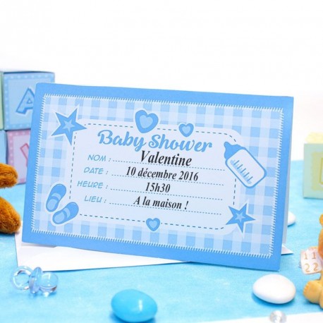 Carte d'invitation Baby Shower Bleu