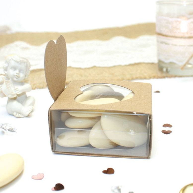 6 Coeurs à dragées Kraft avec pvc 6 Coeurs à dragées Kraft avec pvc