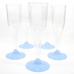 5 Flûtes à Champagne bleu ciel en plastique jetable