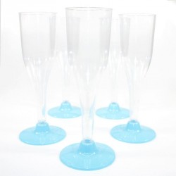 5 Flûtes à Champagne turquoise en plastique jetable