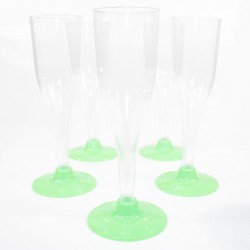 5 Flûtes à Champagne vertes en plastique jetable