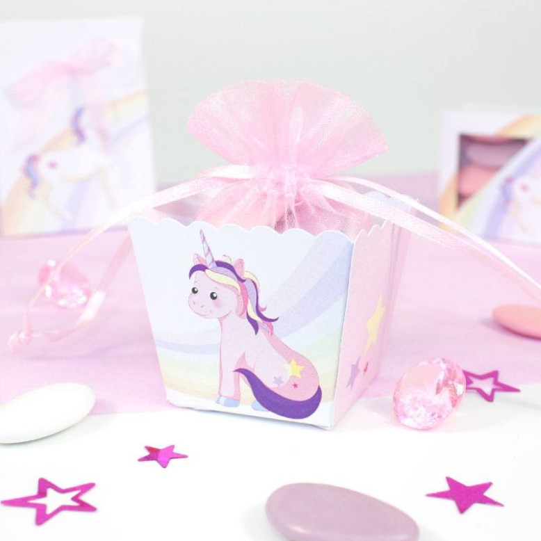 10 Boites à dragées Licorne Rose