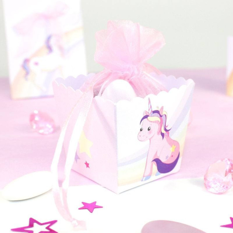 10 Boites à dragées Licorne Rose