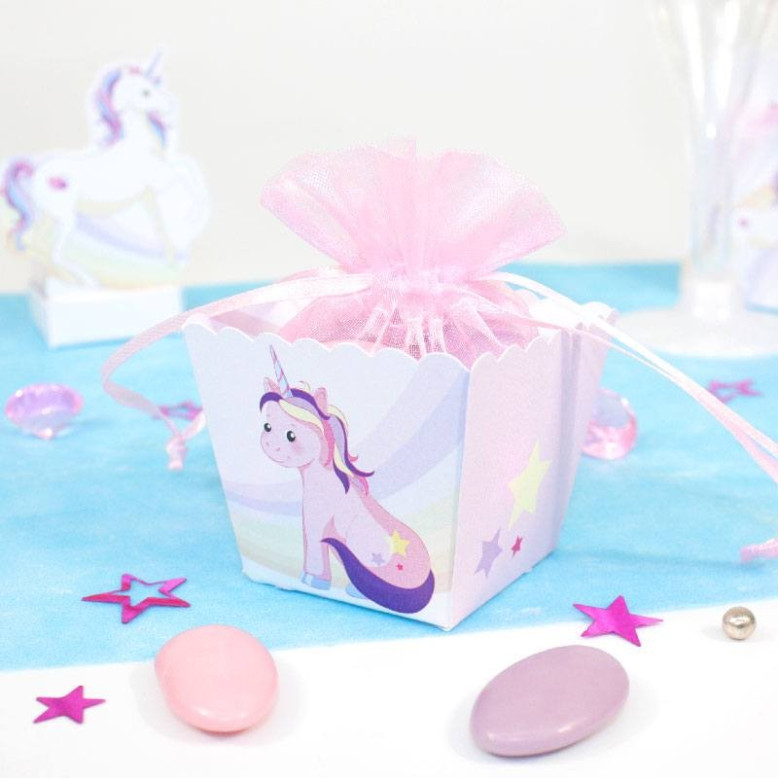 10 Boites à dragées Licorne Rose