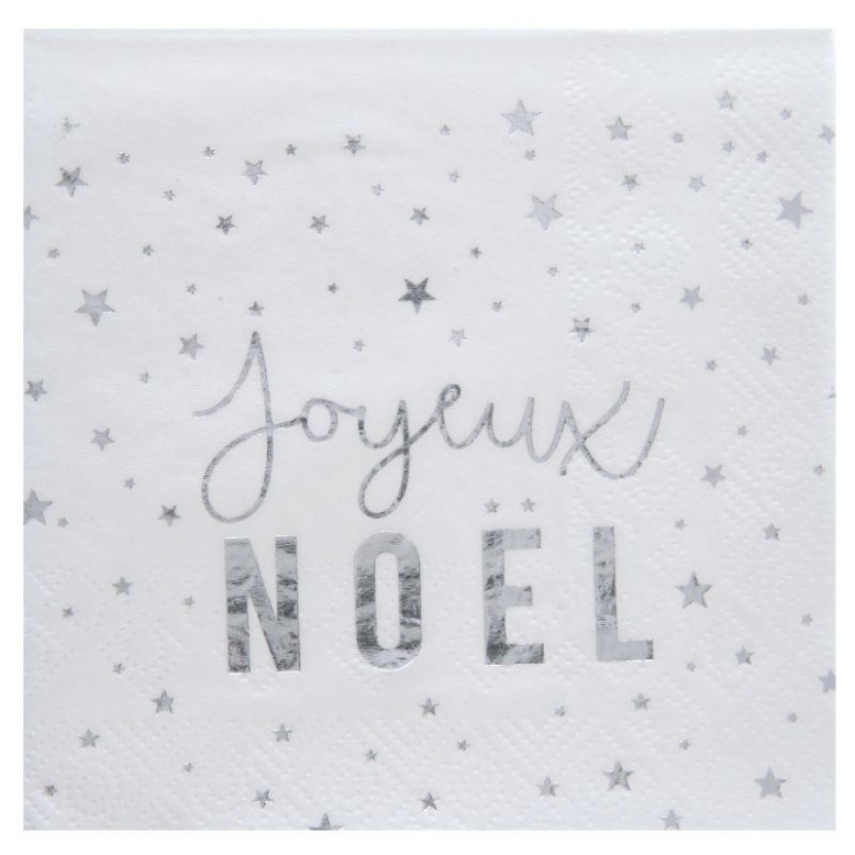 20 Serviettes papier Joyeux Noël Argent