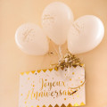 8 Ballons Joyeux Anniversaire blanc et or