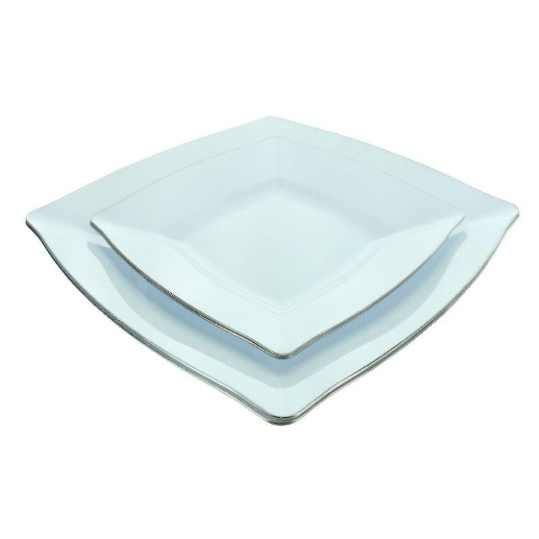 5 Assiettes blanches bord argenté gourmet. D'une finition soignée. 5 Assiettes blanches bord argenté gourmet. D'une finition soignée.