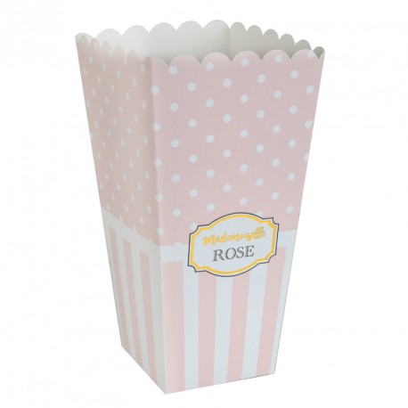 8 boites Pop Corn "Mademoiselle Rose" pour une fête très "girly".