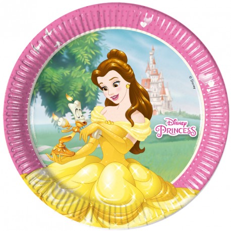 8 Assiettes assorties Princesses Disney. 2nd assortiment : Belle en compagnie son chandelier préféré.