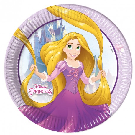 8 Assiettes assorties Princesses Disney. 3e assortiment : Raiponce et son incroyable chevelure.