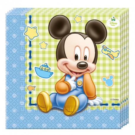 20 Serviettes Baby Mickey en papier. Pratiques et très résistantes.