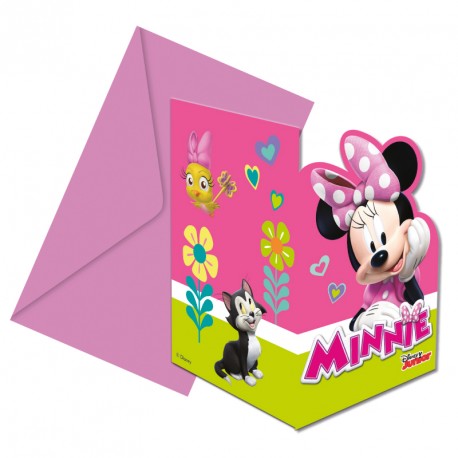 6 Cartes d'invitation Minnie + Enveloppe d'un design unique et soigné.