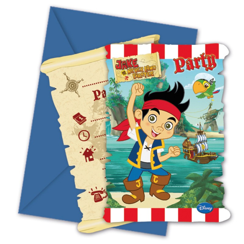 6 cartes d'invitation Jake le Pirate + Enveloppe pour anniversaire - Dragées Anahita.