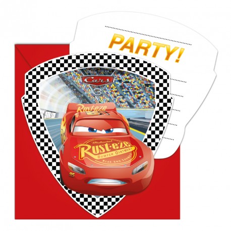 6 cartes d'invitation Cars + Enveloppe pour rappeler le thème de la fête aux invités.