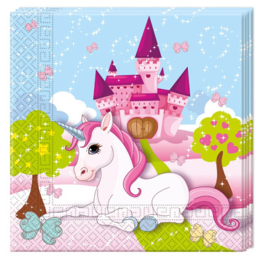 20 Serviettes Licorne en papier pour une décoration de goûter d'anniversaire sur le thème Licorne.