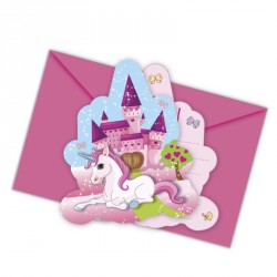 6 cartes d'invitation Licorne + Enveloppe pour introduire une fête d'anniversaire magique au pays des licornes.