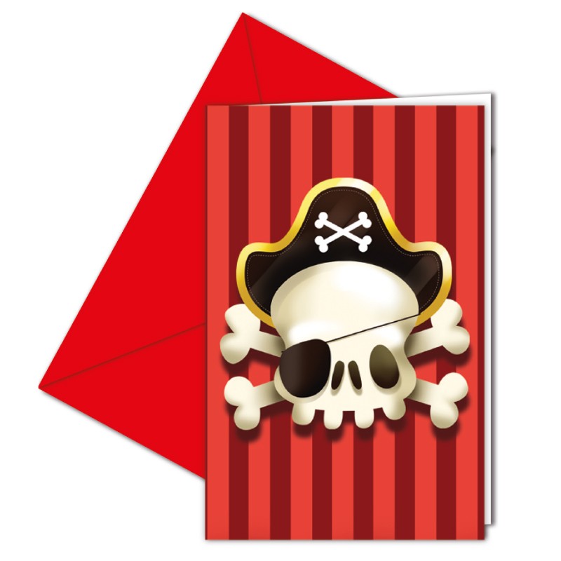 6 invitations pirates avec enveloppe