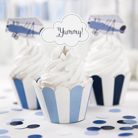 6 Cupcakes Avions pour apporter une touche d'originalité à vos pâtisseries lors d’une fête organisée autour du thème pilote.