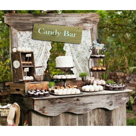 Pancarte en bois "Candy Bar". Idéale à l'extérieur qu'à l'intérieur.