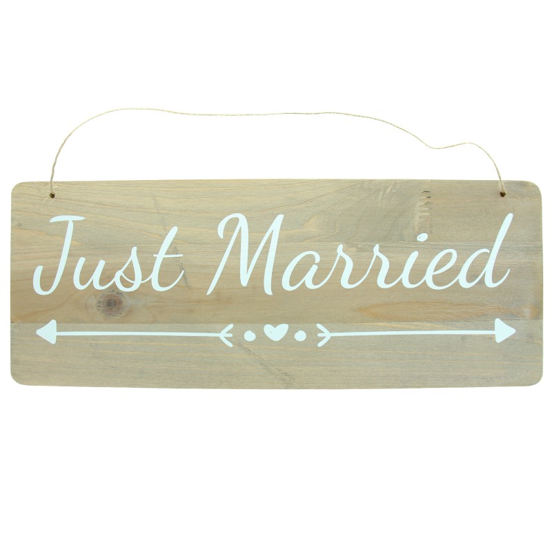 Pancarte en bois « Just Married » pour mariage champêtre – Dragées Anahita.