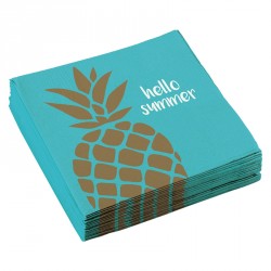 20 Serviettes papier Ananas "Hello Summer", l'accessoire indispensable pour les fêtes ou goûters d'anniversaire de vos enfants.