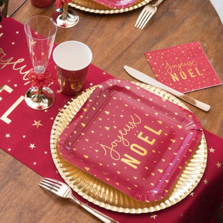 Serviette Joyeux Noël Rouge et Or pour donner une touche colorée et gaie à votre table.