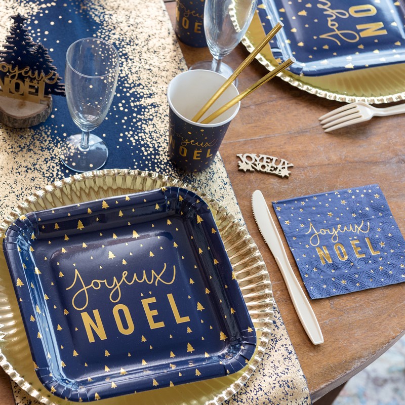 Décoration de table de Noël très originale en Bleu marine et Or