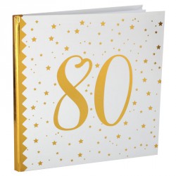 Livre d'or Anniversaire 80 ans blanc et or pour garder un souvenir intemporel de la célébration de vos 80 printemps.