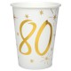10 Gobelets Anniversaire 80 ans blanc et or pour servir les boissons à vos invités.
