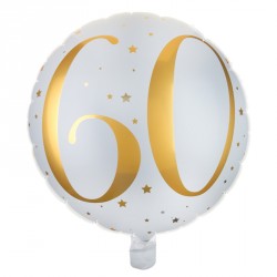 Ballon Anniversaire 60 ans blanc et or pour sublimer votre décoration de salle.