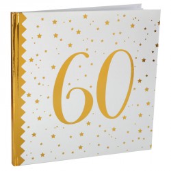 Livre d'or Anniversaire 60 ans blanc et or pour garder précieusement tous les vœux de vos invités.