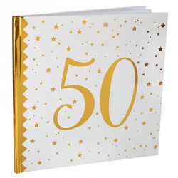 Livre d'or Anniversaire 50 ans blanc et or pour recueillir tous les bons souhaits d'anniversaire de vos invités.