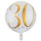Ballon Alu Anniversaire 30 ans blanc et or pour décorer votre espace de fête.