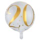 Ballon Alu Anniversaire 20 ans blanc et or pour que votre salle arbore une décoration festive, élégance et tendance.