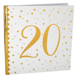 Livre d'or Anniversaire 20 ans blanc et or pour embellir votre décoration de fête.