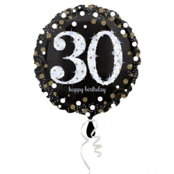 Ballon mylar Anniversaire 30 ans noir et or