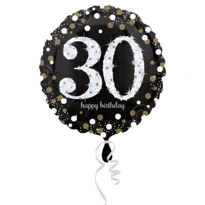 Ballon mylar Anniversaire 30 ans noir et or - Dragées Anahita.