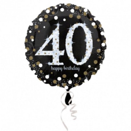 Ballon mylar Anniversaire 40 ans noir et or