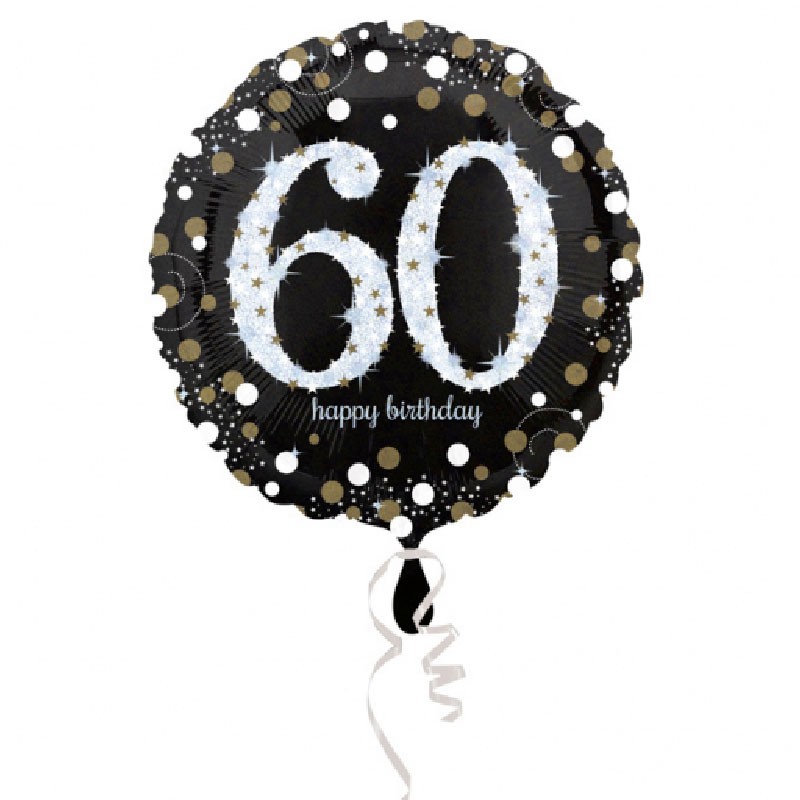 Ballon mylar Anniversaire 60 ans noir et or - Dragées Anahita