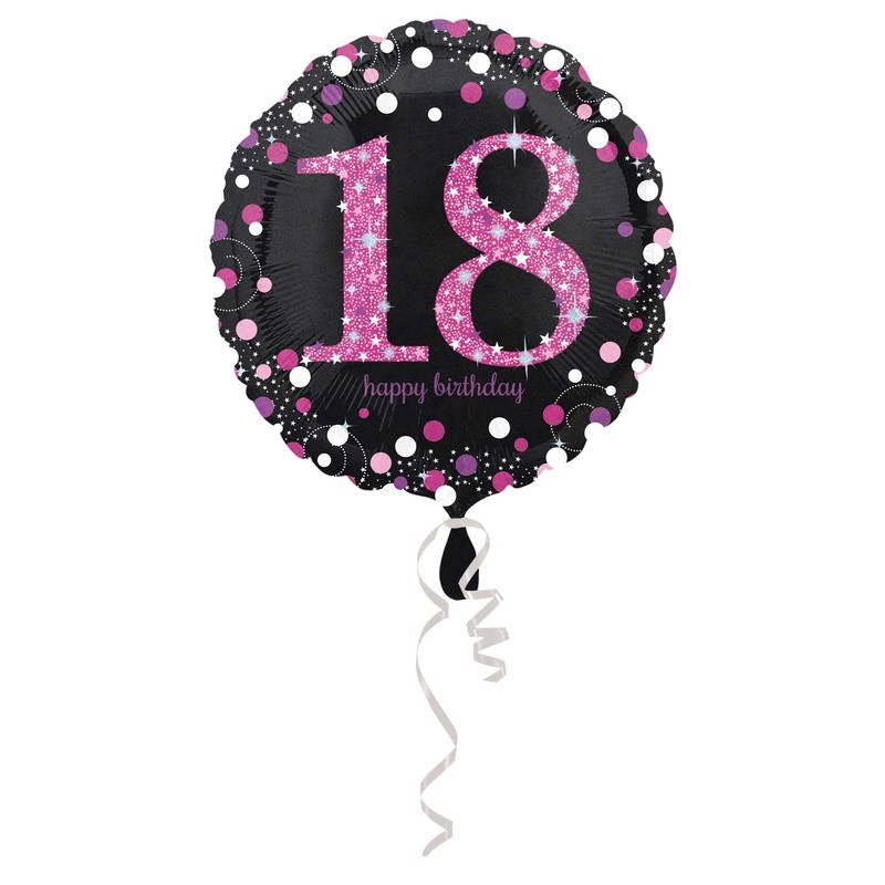 Ballon mylar Anniversaire 18 ans noir et Fuchsia - Dragées Anahita