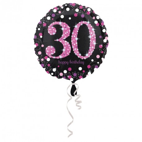 Ballon mylar Anniversaire 30 ans Noir et Fuchsia
