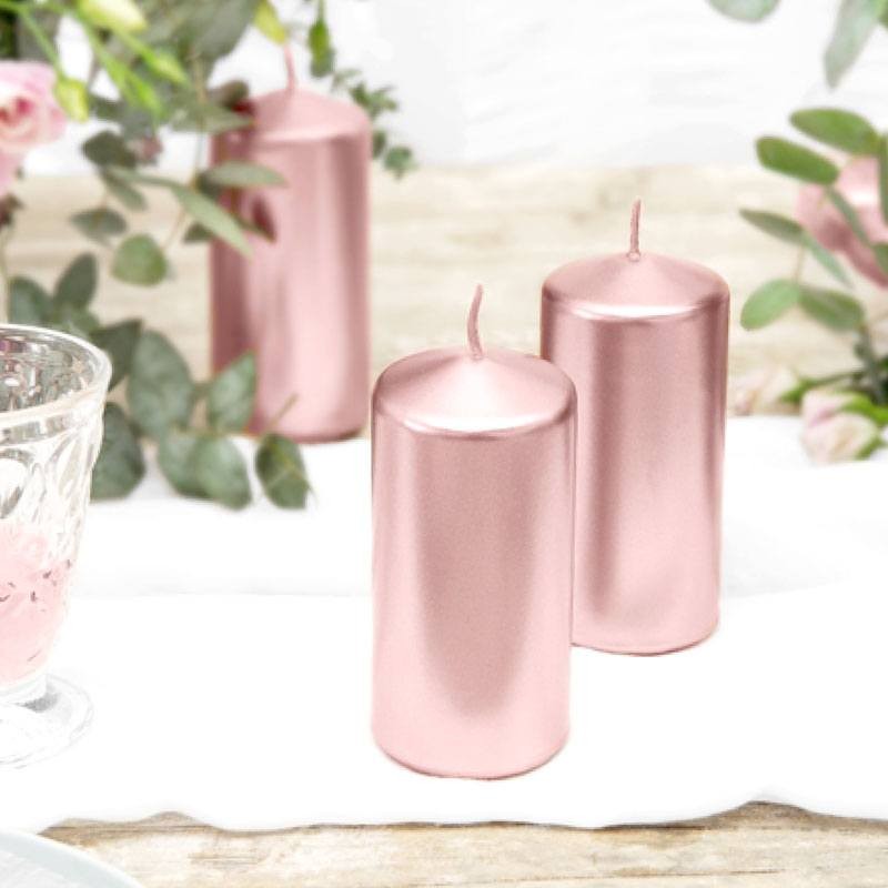 12 Bougies longues rose & or - Décorations