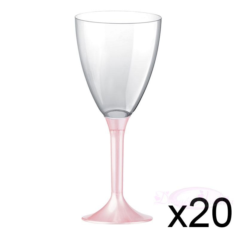 20 verres à Vin plastique rose nacré