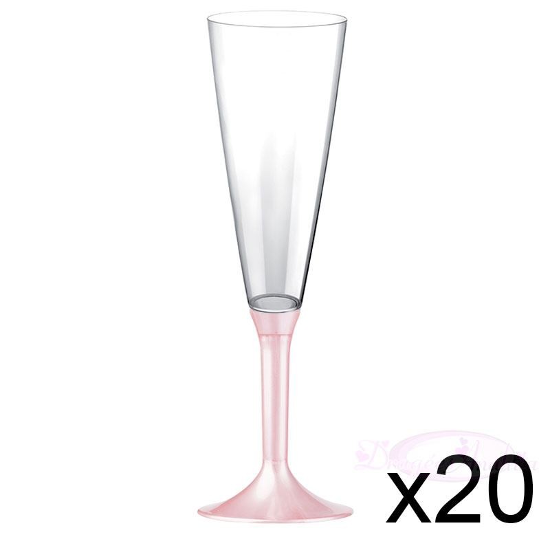 20 Flûtes à Champagne plastique rose nacré 16cl