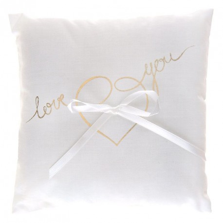 Coussin alliance blanc et or Love you