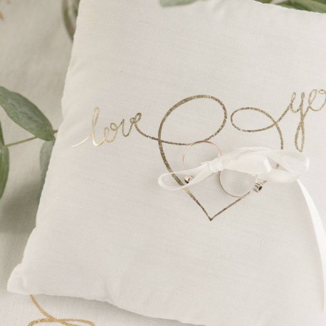 Coussin alliance blanc et or Love you